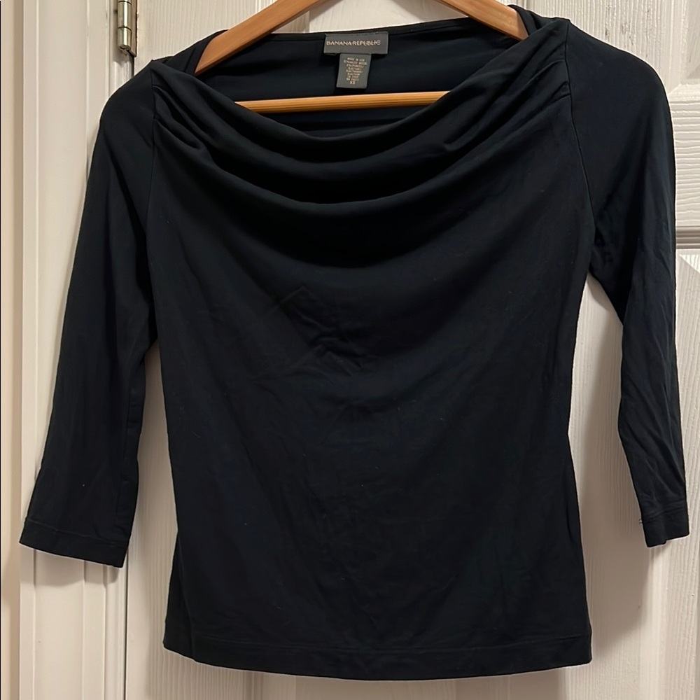 Banana Republic Black Draped Boat Neck Jersey Top